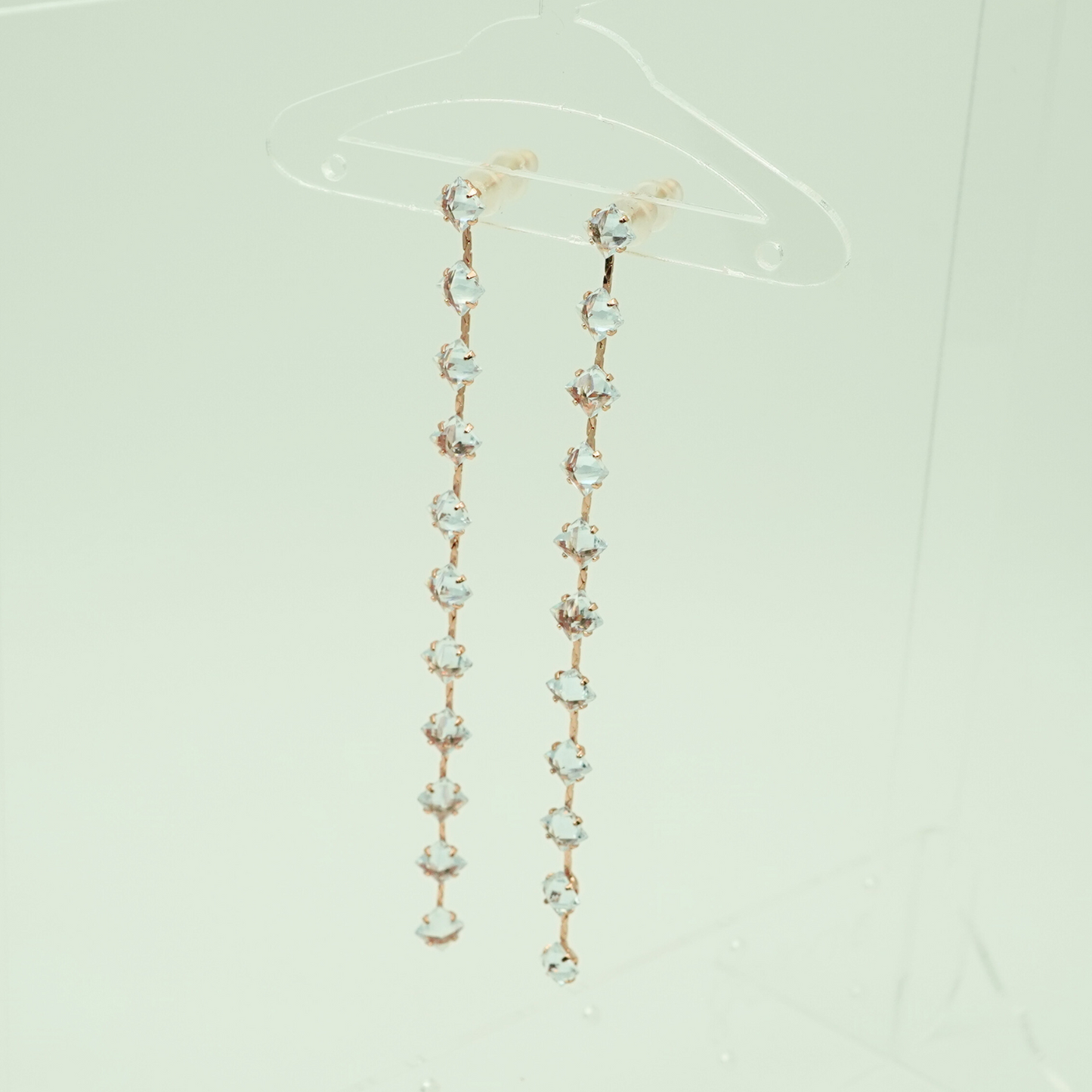 Long Crystal Chain Drop Earrings – 18K Rose Gold Plated, Anti-Tarnish Finish ATER 207