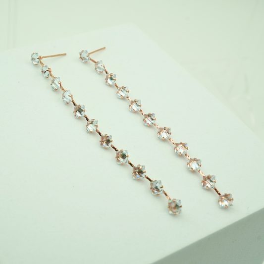 Long Crystal Chain Drop Earrings – 18K Rose Gold Plated, Anti-Tarnish Finish ATER 207