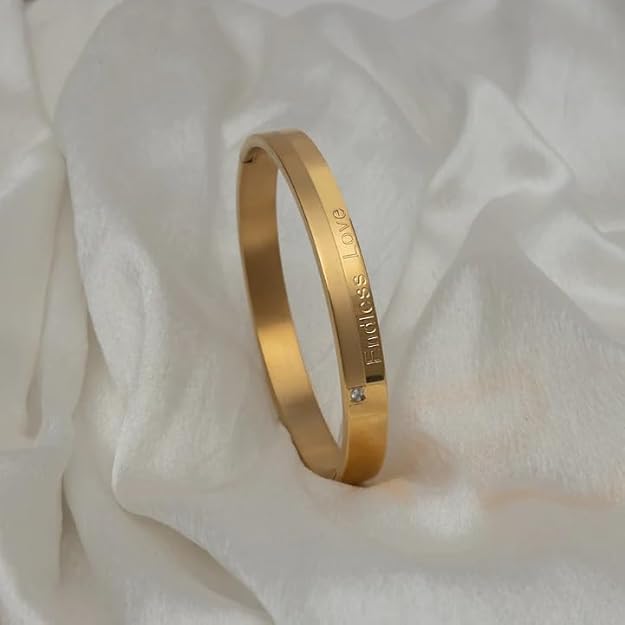 18K Gold Plated Titanium Steel Unisex's Bracelet – Engraved 'Endless Love' Cuff for Gifting & Daily Wear RGB485