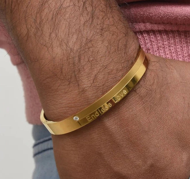 18K Gold Plated Titanium Steel Unisex's Bracelet – Engraved 'Endless Love' Cuff for Gifting & Daily Wear RGB485