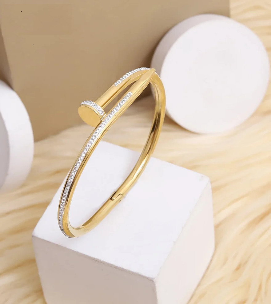 18K Gold Plated Anti-Tarnish Nail Bracelet | Stainless Steel | Diamond-Studded Elegance | Lucky Code 888 for Wealth & Style | Limited Edition Bestseller