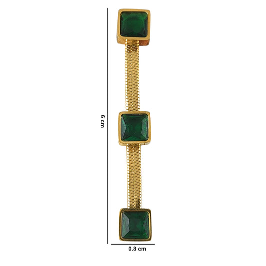 18K Gold Plated Anti-Tarnish Earrings with Emerald Green Square Gemstones – Stainless Steel Dangler