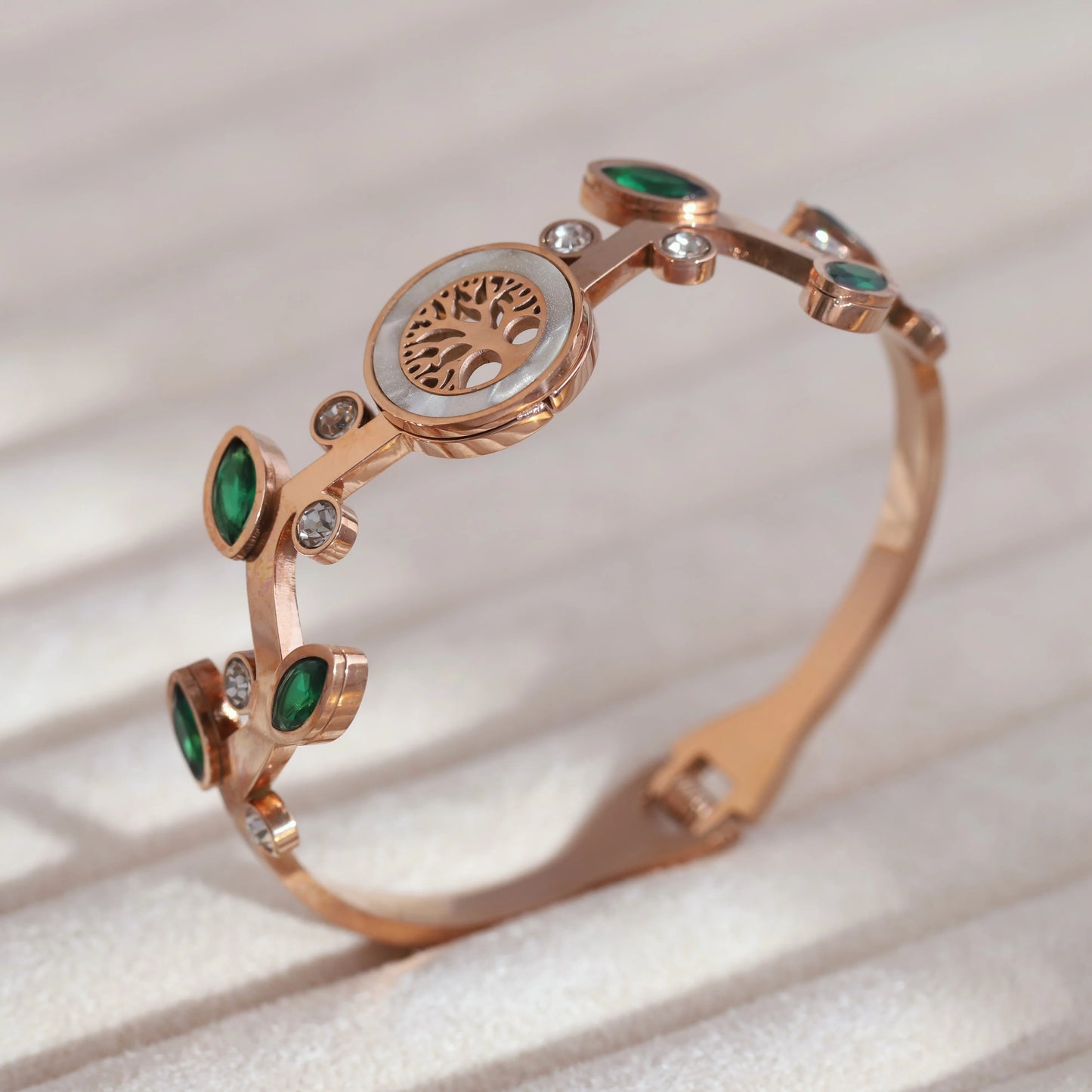 18K Rose Gold Twisted Leaves Openable Bangle for Women – Anti-Tarnish | 777 Luck, 17 Prosperity