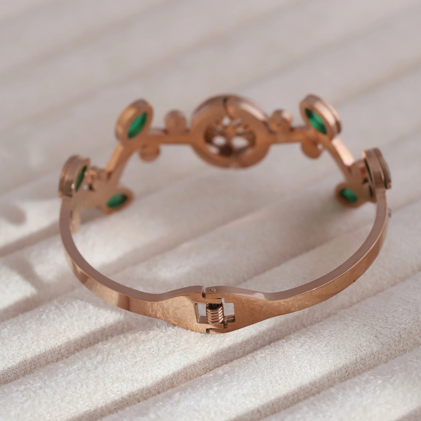 18K Rose Gold Twisted Leaves Openable Bangle for Women – Anti-Tarnish | 777 Luck, 17 Prosperity