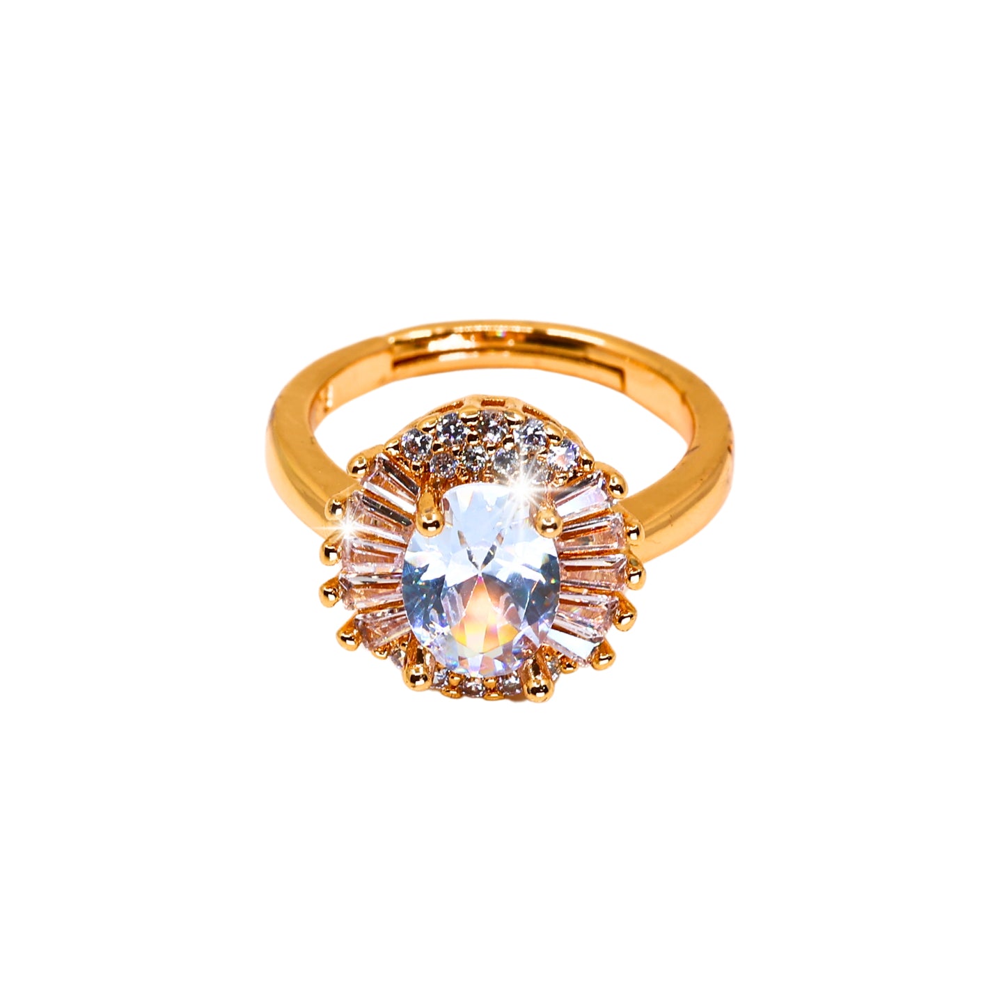 Callista Cubic Zirconia Studded Anti tarnishing 18 K Rose Gold Plated Adjustable Engagement Ring