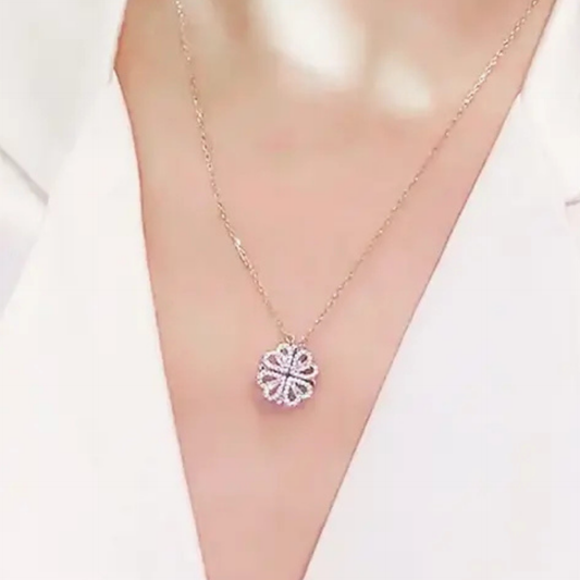 18K Rose Gold Plated Anti-Tarnish Heart Cluster Magnetic Chain Necklace – Delicate Everyday Style