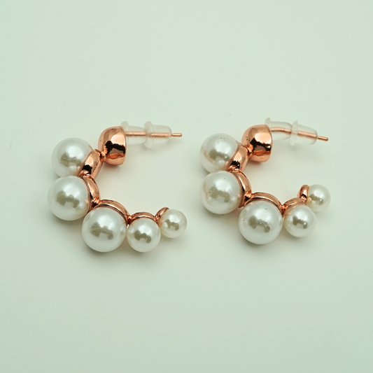Venus Pearl Aura 6™ Demi Fine Rose Gold Pearl Hoop Earrings for Women - The Soul Jewellery