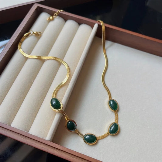 Luxury 18K Gold Plated Anti-Tarnish Oval Green Crystal Pendant Necklace – Elegant & Timeless Design ATCP175