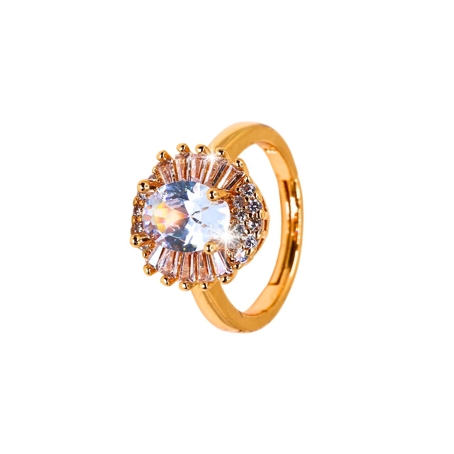 Callista Cubic Zirconia Studded Anti tarnishing 18 K Rose Gold Plated Adjustable Engagement Ring