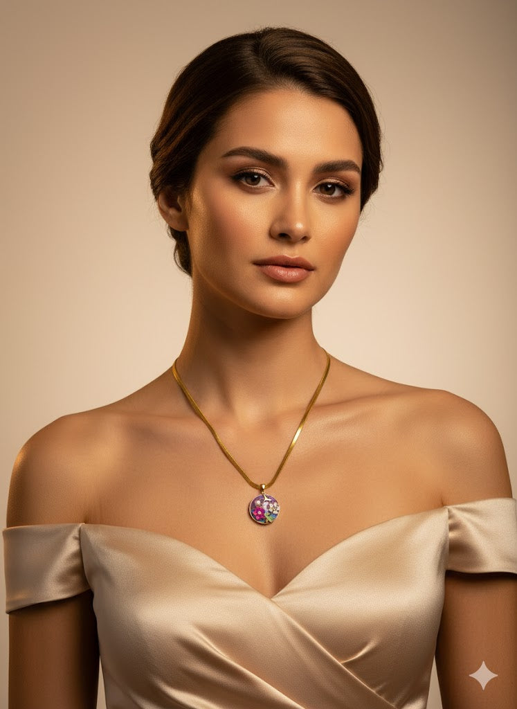 Divine Shine 18K Gold Plated Enamel Pearl Pendant Necklace | Anti-Tarnish Snake Chain for Women | Attract Elegance, Luck & Love