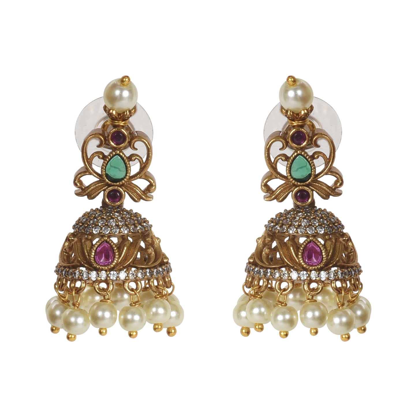 Ayanika Antique Gold-Plated Short Necklace & Jhumka Earring Set