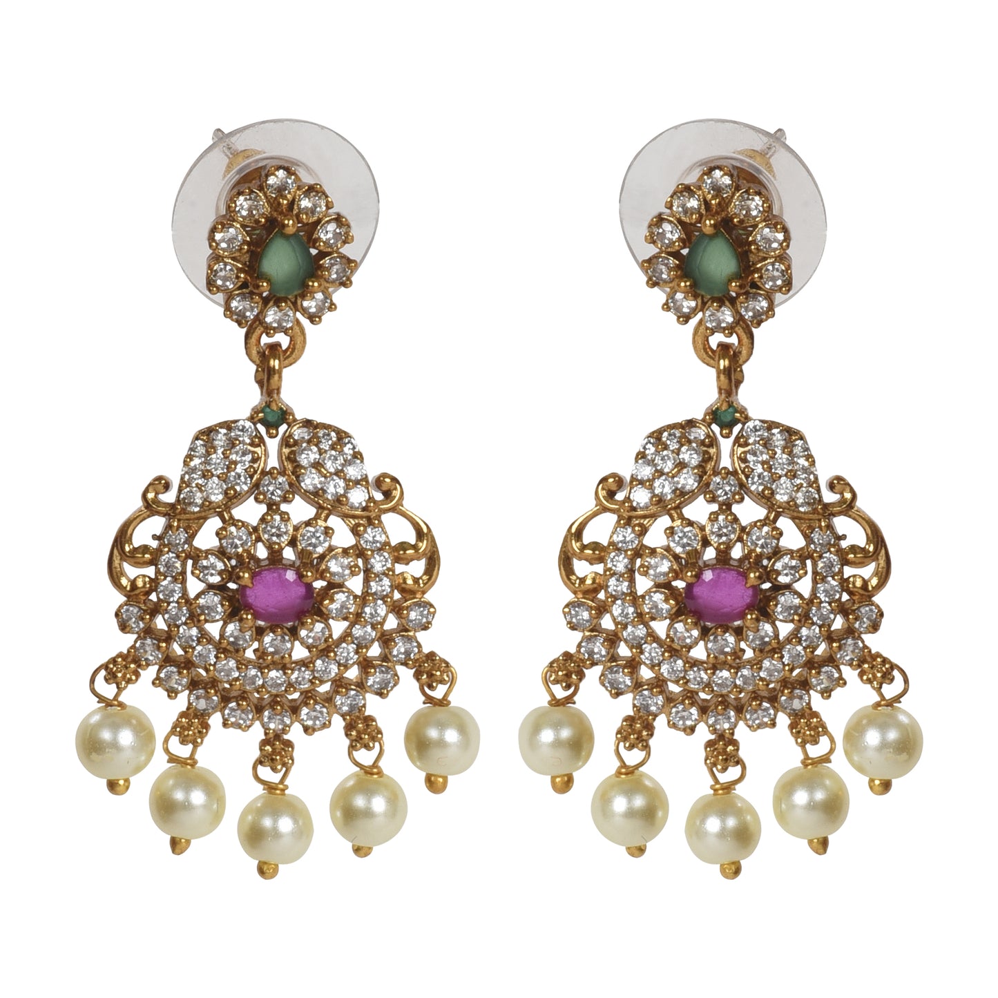 Maitrayee Antique Matte Gold Plated Long Necklace Set with Flower Motif