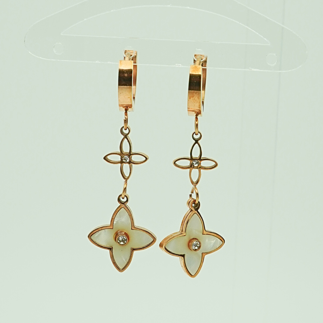 Luxury 18K Rose Gold Plated Floral Drop Earrings – Elegant Anti-Tarnish Design with Crystal Accents ATER217