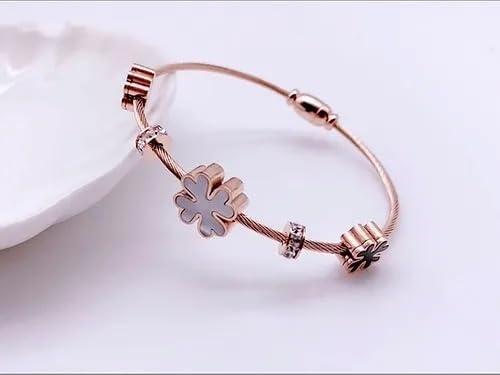 Rose Gold Plated Anti-Tarnish Floral Charm Cable Bracelet – Stylish Daily Wear for Women RGB476