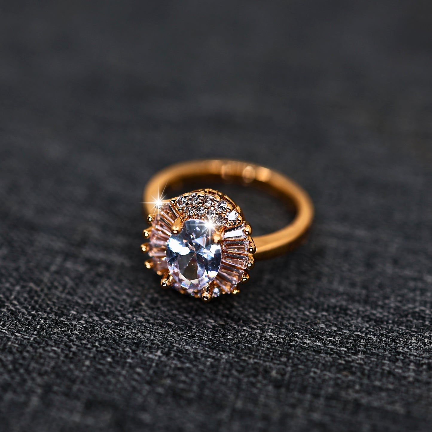 Callista Cubic Zirconia Studded Anti tarnishing 18 K Rose Gold Plated Adjustable Engagement Ring