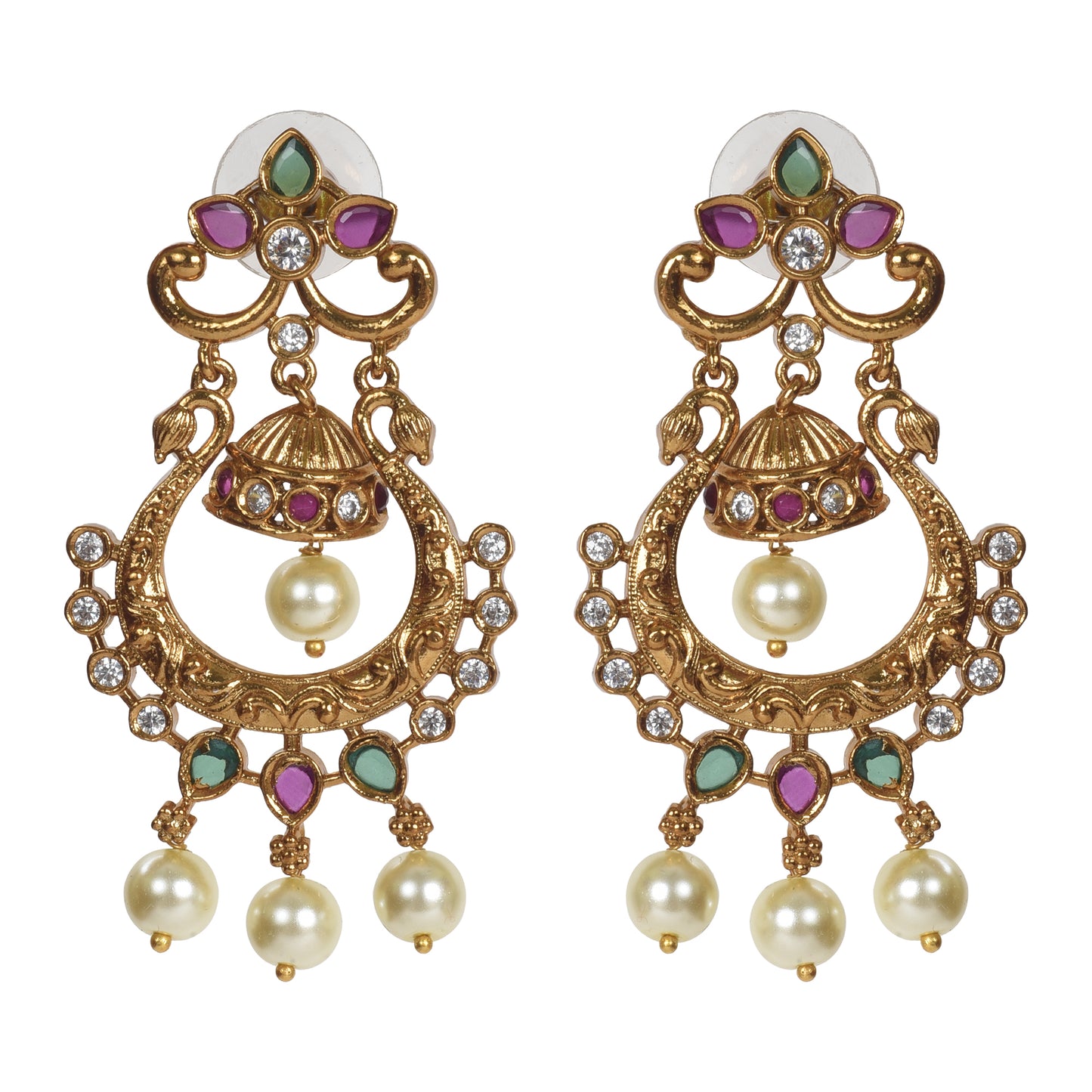 Anika Antique Matte Gold Plated Long Necklace Set with Peacock and Leaf Motif
