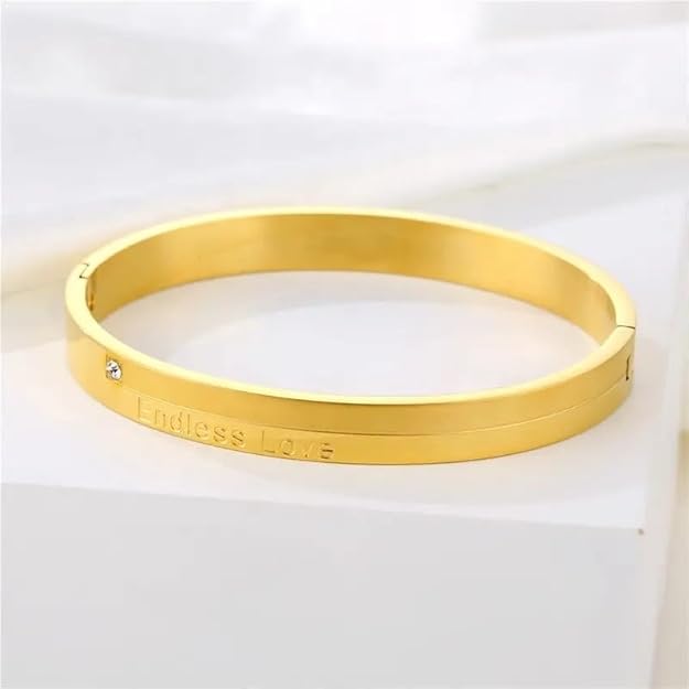18K Gold Plated Titanium Steel Unisex's Bracelet – Engraved 'Endless Love' Cuff for Gifting & Daily Wear RGB485