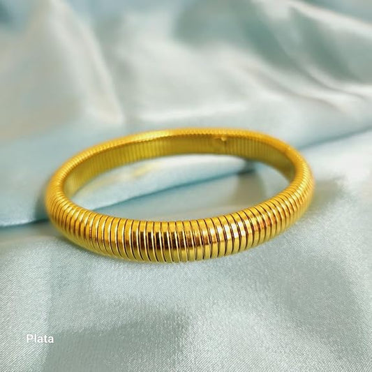 18K Gold Plated Stretch Flex Snake Chain Bracelet – Elegant & Durable Expandable Bangle RGB408