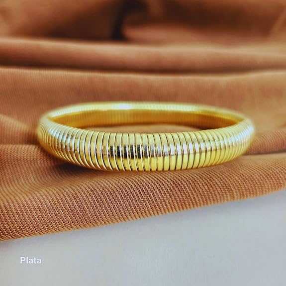 18K Gold Plated Stretch Flex Snake Chain Bracelet – Elegant & Durable Expandable Bangle RGB408