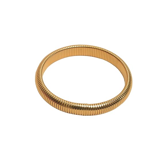 18K Gold Plated Stretch Flex Snake Chain Bracelet – Elegant & Durable Expandable Bangle RGB408