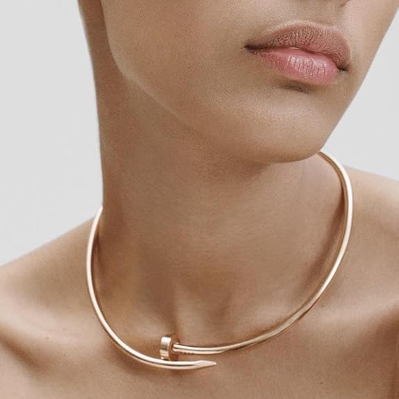 Luxury 18K Rose Gold Plated Nail Collar Necklace – Sleek & Modern Statement Piece RGCP202