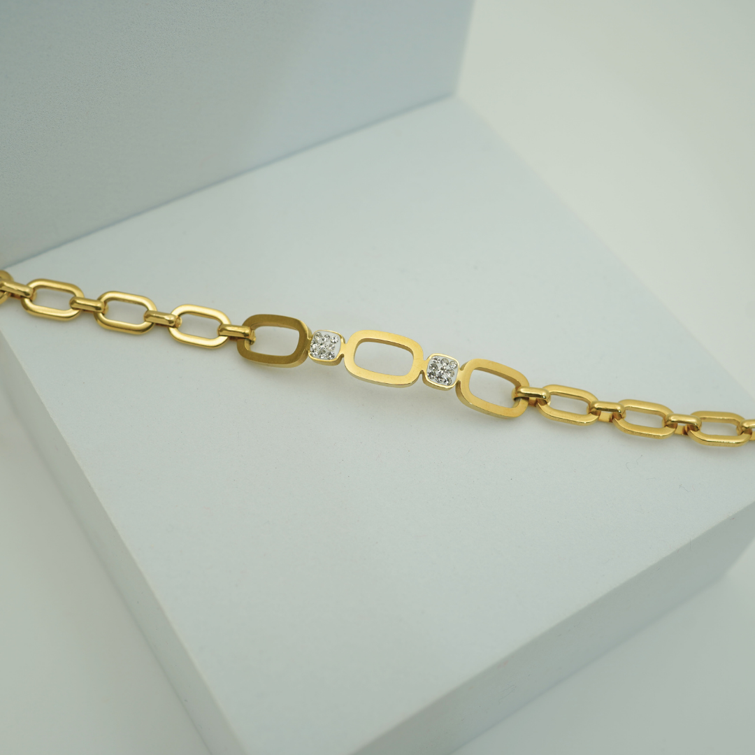 18K Gold Plated Anti-Tarnish Geometric Link Bracelet with Sparkling CZ Accents β Elegant Everyday Chain for Women RGB483