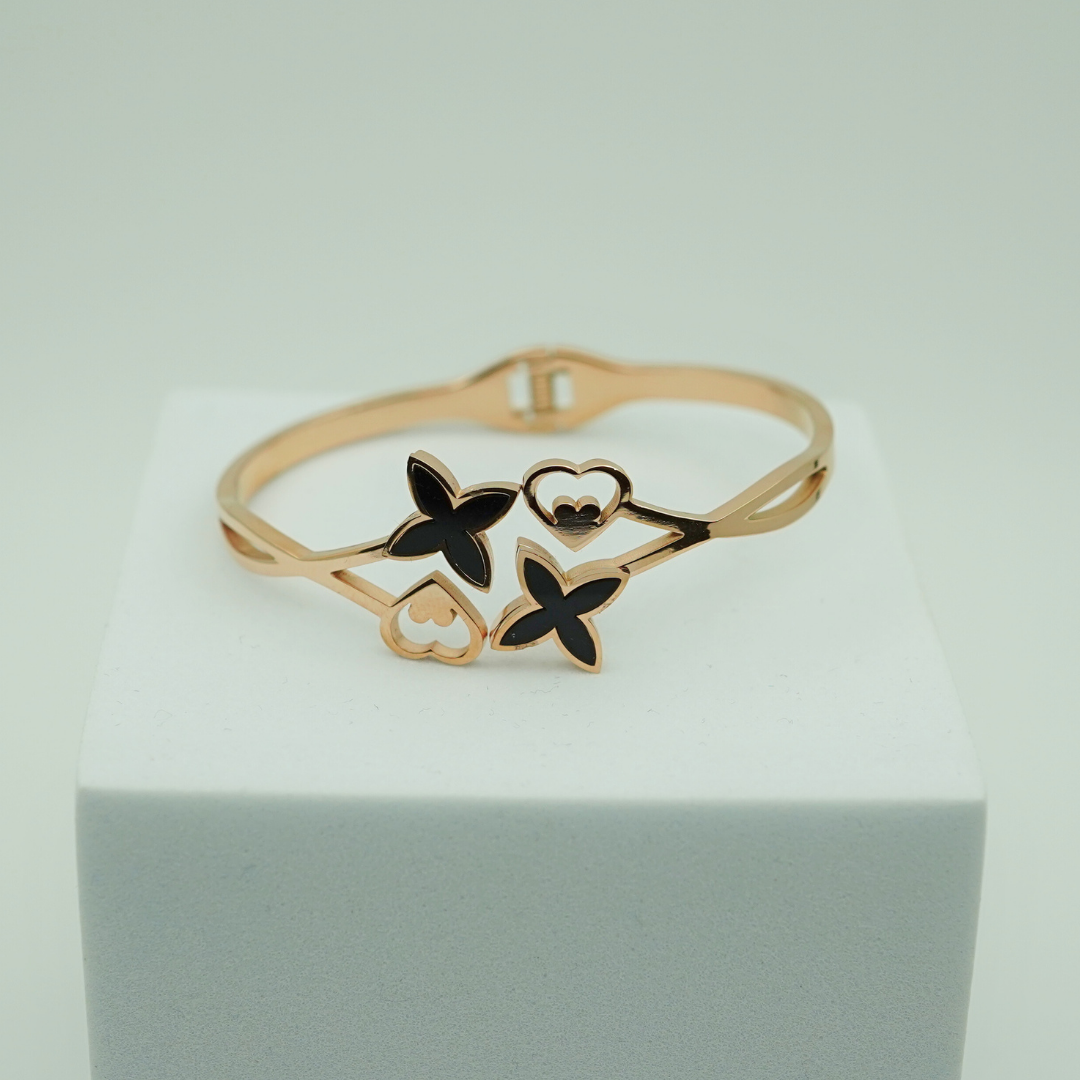 Luxury 18K Rose Gold Plated Anti-Tarnish Designer Bangle for Women – Elegant Butterfly & Heart Cutout Design RGB485