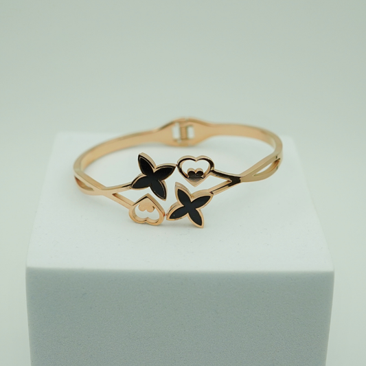 Luxury 18K Rose Gold Plated Anti-Tarnish Designer Bangle for Women – Elegant Butterfly & Heart Cutout Design RGB485