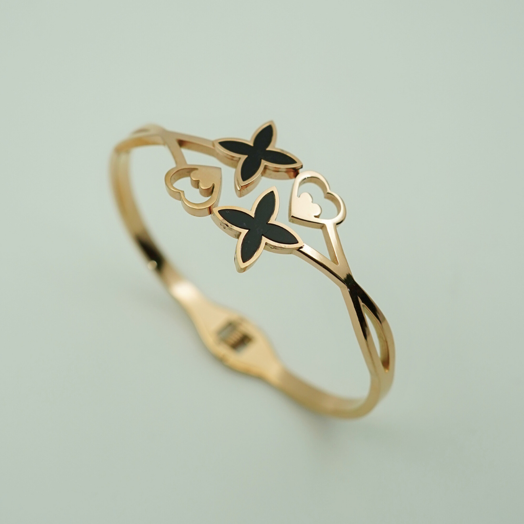 Luxury 18K Rose Gold Plated Anti-Tarnish Designer Bangle for Women – Elegant Butterfly & Heart Cutout Design RGB485