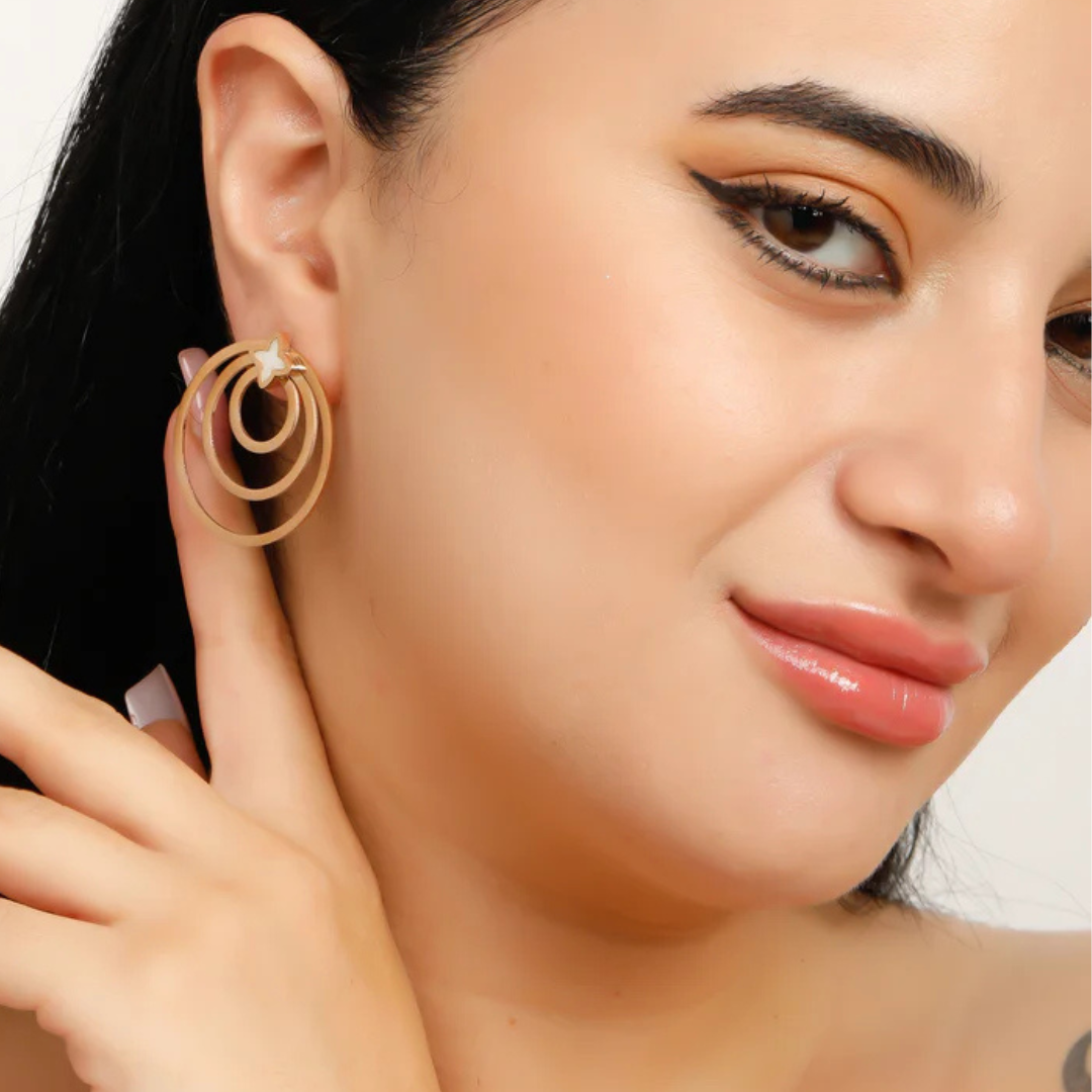 Inception Circle Rose Gold Anti-Tarnish Earrings – Elegant Geometric Statement Jewelry ATER213