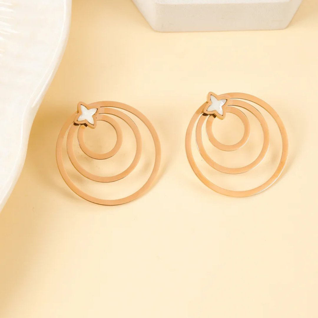 Inception Circle Rose Gold Anti-Tarnish Earrings – Elegant Geometric Statement Jewelry ATER213
