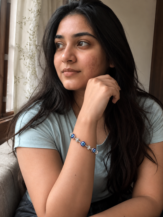 Evil Eye Bracelet for Women β Silver Tone Blue Nazar Charm Cable Bracelet with CZ Spacers - Soul Jewellery