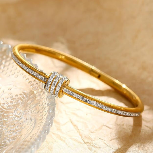 999 18K Yellow Gold Plated Anti-Tarnish Bracelet with CZ Stones – Luxury Minimalist Bangle for Women  111 Elegant Everyday Jewelry