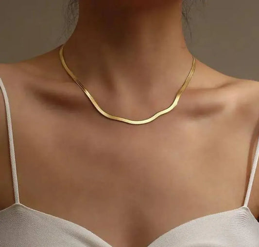 Anti-Tarnish 18K Gold Plated Snake Chain Necklace  Stainless Steel Daily Wear Jewellery  Lucky Wealth Code 888