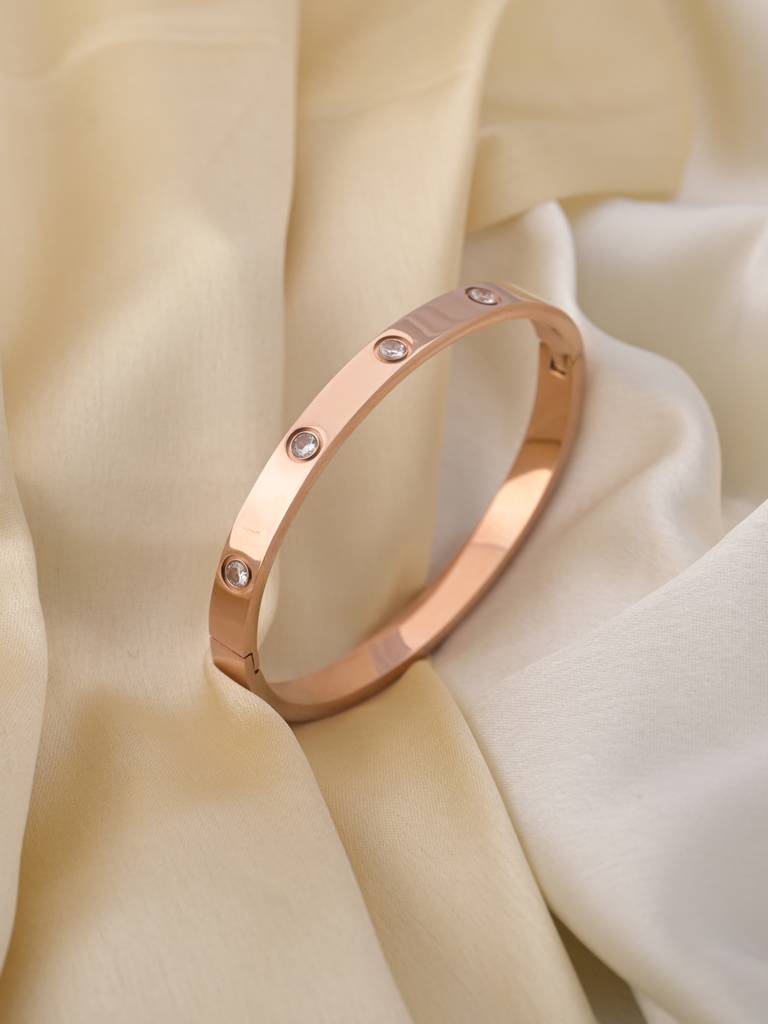 Sleek Elegance: 18K Rose Gold Plated Bangle with Crystal Accents RGB209