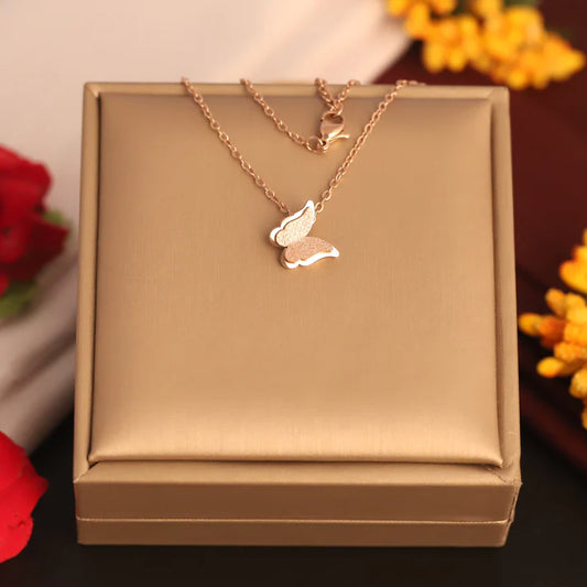 Elegant Rose Gold Plated Butterfly Pendant Necklace for Women – Anti-Tarnish Daily Wear Chain  ATCP182