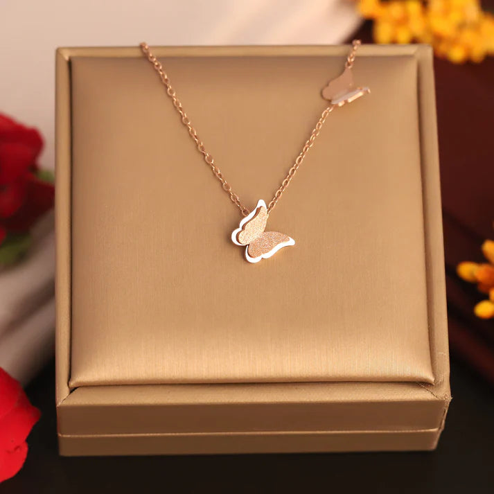 Elegant Rose Gold Plated Butterfly Pendant Necklace for Women – Anti-Tarnish Daily Wear Chain ATCP182