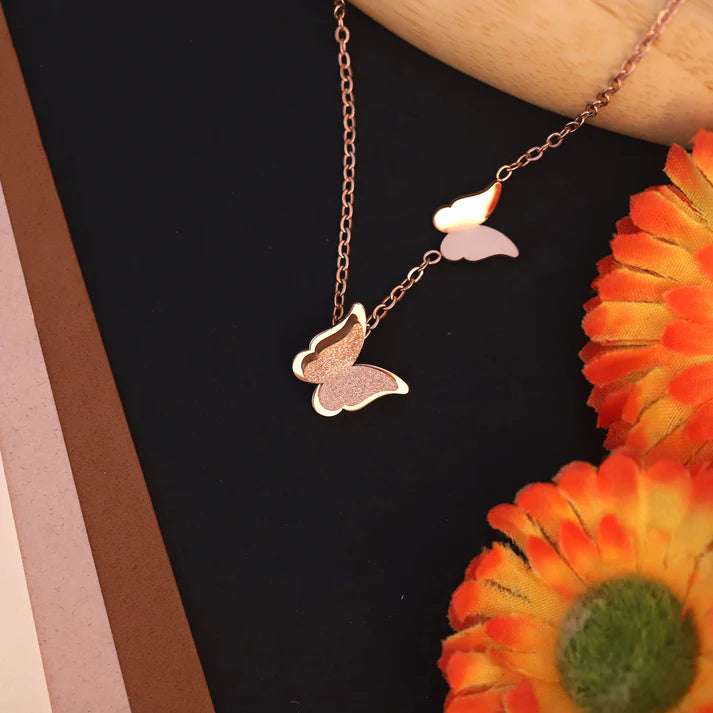 Elegant Rose Gold Plated Butterfly Pendant Necklace for Women – Anti-Tarnish Daily Wear Chain ATCP182