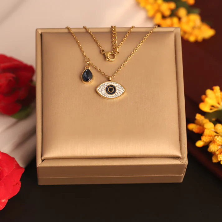 Durable 22K Gold Plated Evil Eye Pendant Necklace for Women – Anti-Tarnish Stainless Steel Chain with Blue Charm ATCP181