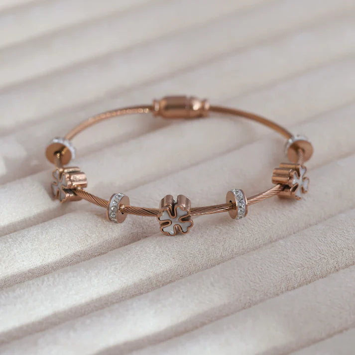 18K Rose Gold Plated Anti-Tarnish Lucky Clover Bracelet – Stainless Steel, Adjustable Size, Instant Charm & Wealth Attraction