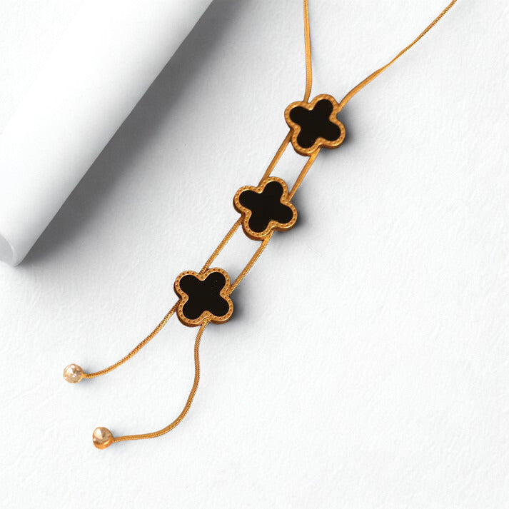Elegant Black & Gold Clover Pendant Necklace for Women – Adjustable Layered Chain Statement Jewelry ATCP178
