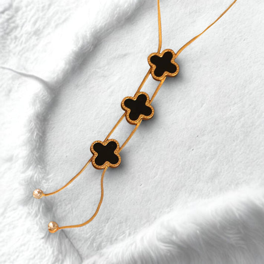 Elegant Black & Gold Clover Pendant Necklace for Women – Adjustable Layered Chain Statement Jewelry ATCP178