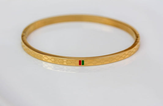 Luxury 18K Rose Gold Plated Anti-Tarnish Designer Bangle – Iconic Red & Green Accent for Men & Women RGB481