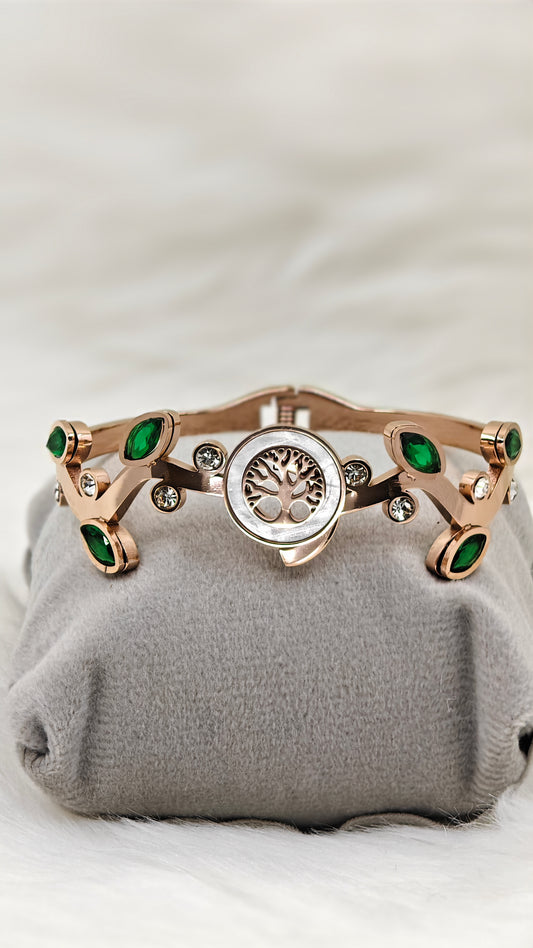 18K Rose Gold Twisted Leaves Openable Bangle for Women – Anti-Tarnish | 777 Luck, 17 Prosperity