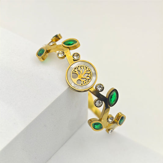 18K Yellow Gold-Plated Twisted Leaves Anti Tarnish Openable Bangle RGB390