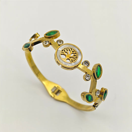18K Yellow Gold-Plated Twisted Leaves Anti Tarnish Openable Bangle RGB390