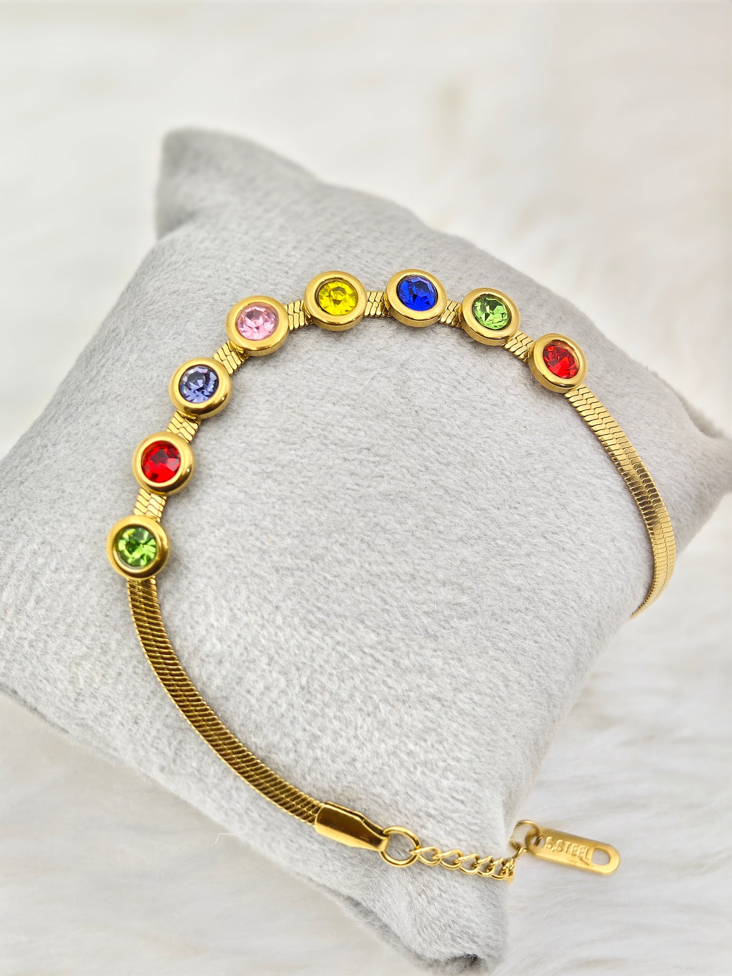 18K Gold Plated Seven Chakra Crystal Bracelet for Women | Anti-Tarnish Stainless Steel Energy Chain for Luck, Love & Prosperity