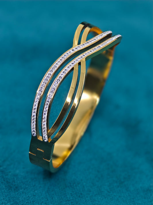 Elegant 18K Gold-Plated Crossover Bracelet for Women with Sparkling Zircon Stones RGB525