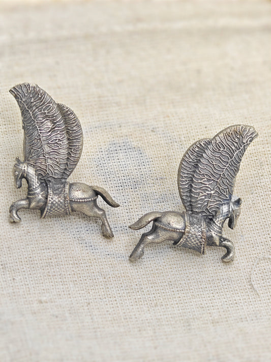 Silver Elegance Oxidized Replica Earrings | Antique Pegasus Design Ethnic Jewellery for Women – Limited Time Offer