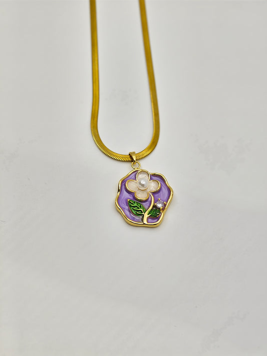 Lavender Blossom Pearl Pendant | Anti-Tarnish Flower Chain for Daily Elegance